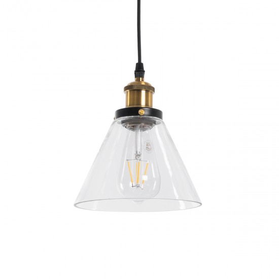GLOBOSTAR® BINGLEY 01169 Vintage Κρεμαστό Φωτιστικό Οροφής με Ντουί 1 x E27 AC 220-240V IP20 - Διάφανο & Χρυσό - Μ18 x Π18 x Υ20cm