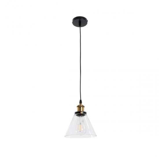 GLOBOSTAR® BINGLEY 01169 Vintage Κρεμαστό Φωτιστικό Οροφής με Ντουί 1 x E27 AC 220-240V IP20 - Διάφανο & Χρυσό - Μ18 x Π18 x Υ20cm