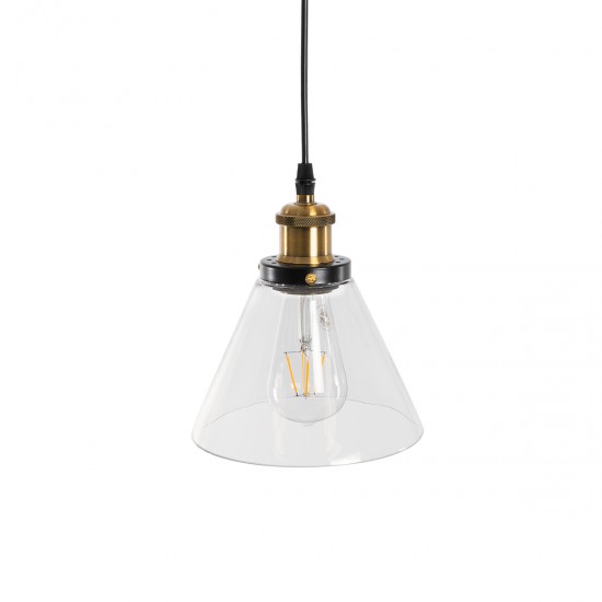 GLOBOSTAR® BINGLEY 01169 Vintage Κρεμαστό Φωτιστικό Οροφής με Ντουί 1 x E27 AC 220-240V IP20 - Διάφανο & Χρυσό - Μ18 x Π18 x Υ20cm