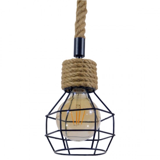 GLOBOSTAR® HELLET 01182 Vintage Κρεμαστό Φωτιστικό Οροφής με Ντουί 1 x E27 AC 220-240V IP20 - Μαύρο & Μπεζ - Μ16 x Π16 x Υ25cm