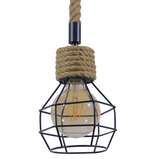 GLOBOSTAR® HELLET 01182 Vintage Κρεμαστό Φωτιστικό Οροφής με Ντουί 1 x E27 AC 220-240V IP20 - Μαύρο & Μπεζ - Μ16 x Π16 x Υ25cm
