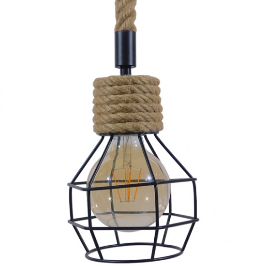 GLOBOSTAR® HELLET 01182 Vintage Κρεμαστό Φωτιστικό Οροφής με Ντουί 1 x E27 AC 220-240V IP20 - Μαύρο & Μπεζ - Μ16 x Π16 x Υ25cm
