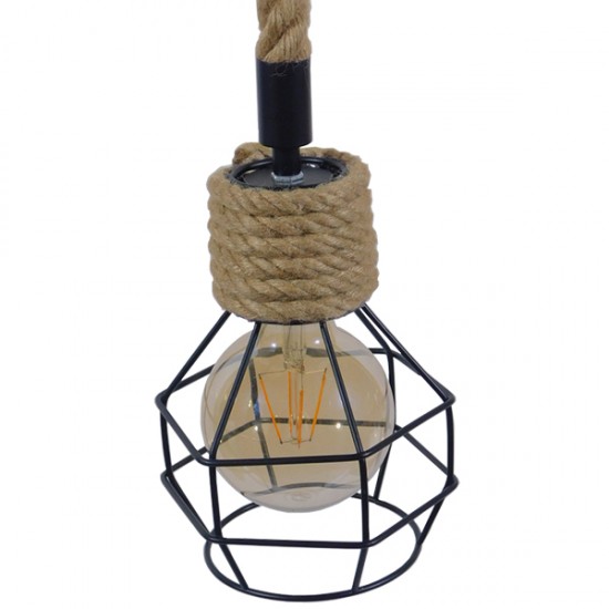 GLOBOSTAR® HELLET 01182 Vintage Κρεμαστό Φωτιστικό Οροφής με Ντουί 1 x E27 AC 220-240V IP20 - Μαύρο & Μπεζ - Μ16 x Π16 x Υ25cm