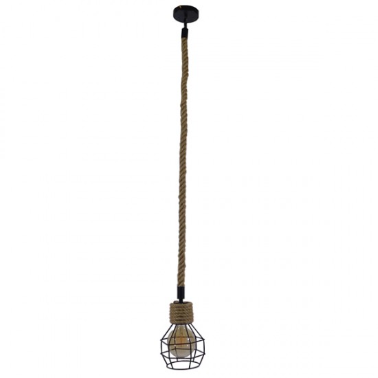 GLOBOSTAR® HELLET 01182 Vintage Κρεμαστό Φωτιστικό Οροφής με Ντουί 1 x E27 AC 220-240V IP20 - Μαύρο & Μπεζ - Μ16 x Π16 x Υ25cm