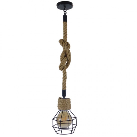 GLOBOSTAR® HELLET 01182 Vintage Κρεμαστό Φωτιστικό Οροφής με Ντουί 1 x E27 AC 220-240V IP20 - Μαύρο & Μπεζ - Μ16 x Π16 x Υ25cm