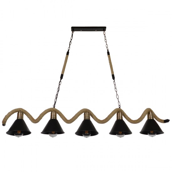 GLOBOSTAR® TYMEN 01190 Vintage Κρεμαστό Φωτιστικό Οροφής με Ντουί 5 x E27 AC 220-240V IP20 - Μαύρο & Μπεζ - Μ150 x Π22 x Υ23cm