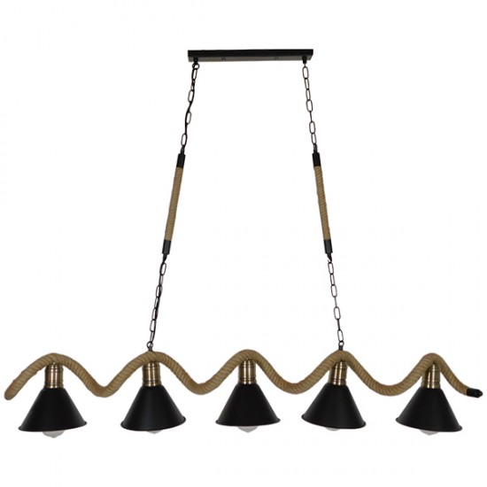 GLOBOSTAR® TYMEN 01190 Vintage Κρεμαστό Φωτιστικό Οροφής με Ντουί 5 x E27 AC 220-240V IP20 - Μαύρο & Μπεζ - Μ150 x Π22 x Υ23cm