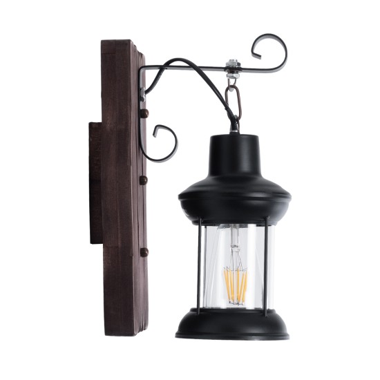 GLOBOSTAR® BRASRA 01204 Vintage Φωτιστικό Τοίχου - Απλίκα με Ντουί 1 x E27 AC 220-240V IP20 - Καφέ & Μαύρο - Μ15 x Π20 x Υ30cm