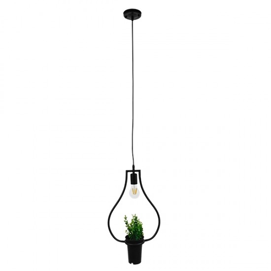 GLOBOSTAR® FLOWERPOT 10001210 Μοντέρνο Κρεμαστό Φωτιστικό Οροφής με Ντουί 1 x E27 AC 220-240V IP20 - Μαύρο & Πράσινο - Μ27 x Π27 x Υ40cm