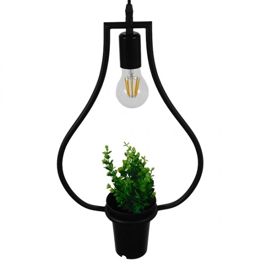 GLOBOSTAR® FLOWERPOT 10001210 Μοντέρνο Κρεμαστό Φωτιστικό Οροφής με Ντουί 1 x E27 AC 220-240V IP20 - Μαύρο & Πράσινο - Μ27 x Π27 x Υ40cm