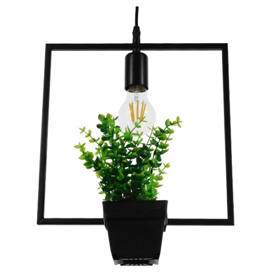 GLOBOSTAR® FLOWERPOT 10001211 Μοντέρνο Κρεμαστό Φωτιστικό Οροφής με Ντουί 1 x E27 AC 220-240V IP20 - Μαύρο & Πράσινο - Μ30 x Π30 x Υ30cm