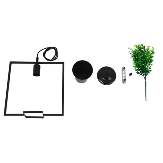 GLOBOSTAR® FLOWERPOT 10001211 Μοντέρνο Κρεμαστό Φωτιστικό Οροφής με Ντουί 1 x E27 AC 220-240V IP20 - Μαύρο & Πράσινο - Μ30 x Π30 x Υ30cm