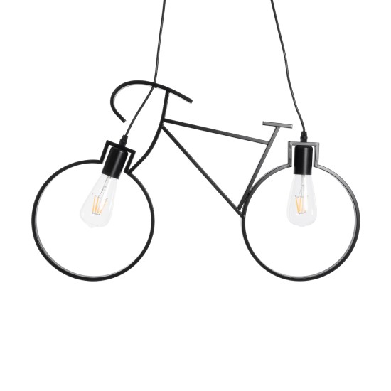 GLOBOSTAR® BIKE 01213 Vintage Κρεμαστό Φωτιστικό Οροφής με Ντουί 2 x E27 AC 220-240V IP20 - Μαύρο - Μ67 x Π3.5 x Υ41cm