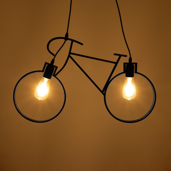 GLOBOSTAR® BIKE 01213 Vintage Κρεμαστό Φωτιστικό Οροφής με Ντουί 2 x E27 AC 220-240V IP20 - Μαύρο - Μ67 x Π3.5 x Υ41cm