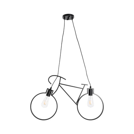 GLOBOSTAR® BIKE 01213 Vintage Κρεμαστό Φωτιστικό Οροφής με Ντουί 2 x E27 AC 220-240V IP20 - Μαύρο - Μ67 x Π3.5 x Υ41cm