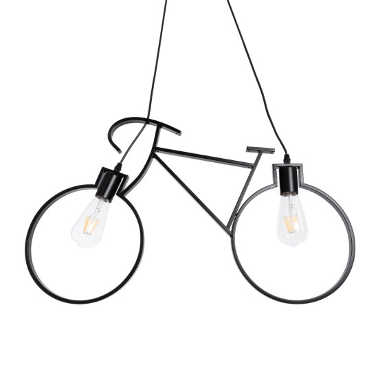 GLOBOSTAR® BIKE 01213 Vintage Κρεμαστό Φωτιστικό Οροφής με Ντουί 2 x E27 AC 220-240V IP20 - Μαύρο - Μ67 x Π3.5 x Υ41cm