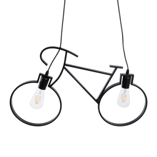 GLOBOSTAR® BIKE 01213 Vintage Κρεμαστό Φωτιστικό Οροφής με Ντουί 2 x E27 AC 220-240V IP20 - Μαύρο - Μ67 x Π3.5 x Υ41cm