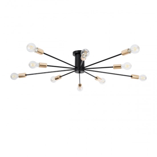 GLOBOSTAR® OLINDA 01244 Μοντέρνο Φωτιστικό Οροφής με Ντουί 10 x E27 AC 220-240V IP20 - Μαύρο & Χρυσό - Μ102 x Π102 x Υ17cm