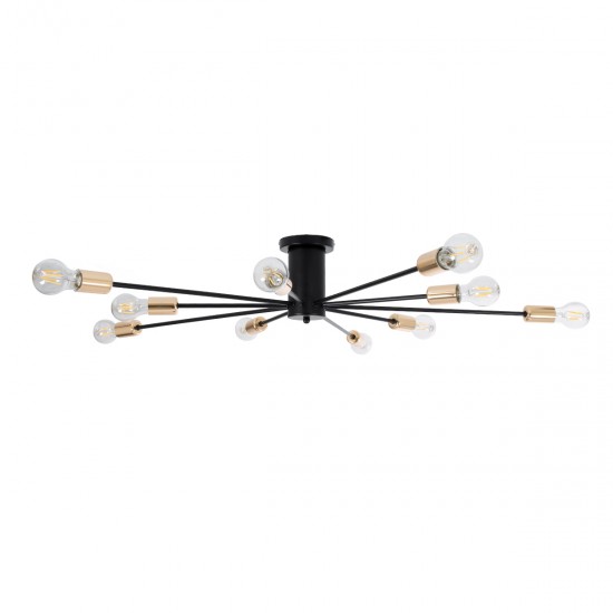 GLOBOSTAR® OLINDA 01244 Μοντέρνο Φωτιστικό Οροφής με Ντουί 10 x E27 AC 220-240V IP20 - Μαύρο & Χρυσό - Μ102 x Π102 x Υ17cm