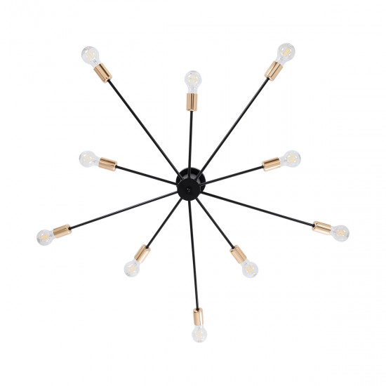 GLOBOSTAR® OLINDA 01244 Μοντέρνο Φωτιστικό Οροφής με Ντουί 10 x E27 AC 220-240V IP20 - Μαύρο & Χρυσό - Μ102 x Π102 x Υ17cm