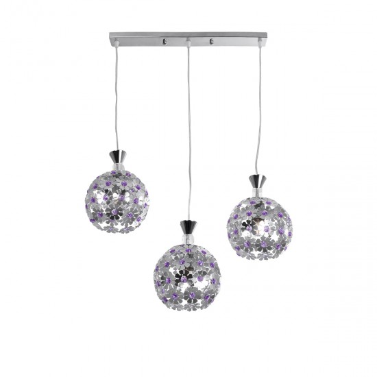 GLOBOSTAR® BOUQUET 01249 Μοντέρνο Κρεμαστό Φωτιστικό Οροφής με Ντουί 3 x E27 AC 220-240V IP20 - Ασημί & Μωβ - Μ66 x Π18 x Υ24cm GLOBOSTAR® BOUQUET 01249 Μοντέρνο Κρεμαστό Φωτιστικό Οροφής με Ντουί 3 x E27 AC 220-240V IP20 - Ασημί & Μωβ - Μ66 x Π18 x Υ24cm