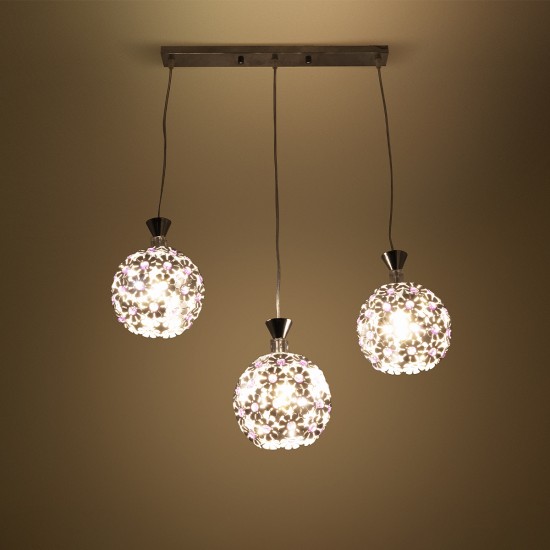 GLOBOSTAR® BOUQUET 01249 Μοντέρνο Κρεμαστό Φωτιστικό Οροφής με Ντουί 3 x E27 AC 220-240V IP20 - Ασημί & Μωβ - Μ66 x Π18 x Υ24cm GLOBOSTAR® BOUQUET 01249 Μοντέρνο Κρεμαστό Φωτιστικό Οροφής με Ντουί 3 x E27 AC 220-240V IP20 - Ασημί & Μωβ - Μ66 x Π18 x Υ24cm