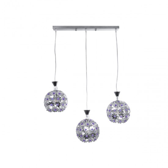 GLOBOSTAR® BOUQUET 01249 Μοντέρνο Κρεμαστό Φωτιστικό Οροφής με Ντουί 3 x E27 AC 220-240V IP20 - Ασημί & Μωβ - Μ66 x Π18 x Υ24cm GLOBOSTAR® BOUQUET 01249 Μοντέρνο Κρεμαστό Φωτιστικό Οροφής με Ντουί 3 x E27 AC 220-240V IP20 - Ασημί & Μωβ - Μ66 x Π18 x Υ24cm