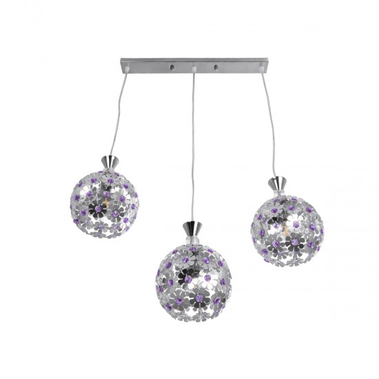 GLOBOSTAR® BOUQUET 01249 Μοντέρνο Κρεμαστό Φωτιστικό Οροφής με Ντουί 3 x E27 AC 220-240V IP20 - Ασημί & Μωβ - Μ66 x Π18 x Υ24cm GLOBOSTAR® BOUQUET 01249 Μοντέρνο Κρεμαστό Φωτιστικό Οροφής με Ντουί 3 x E27 AC 220-240V IP20 - Ασημί & Μωβ - Μ66 x Π18 x Υ24cm