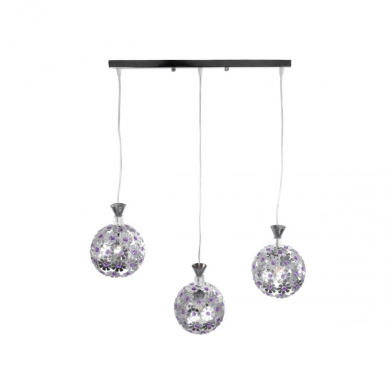 GLOBOSTAR® BOUQUET 01249 Μοντέρνο Κρεμαστό Φωτιστικό Οροφής με Ντουί 3 x E27 AC 220-240V IP20 - Ασημί & Μωβ - Μ66 x Π18 x Υ24cm GLOBOSTAR® BOUQUET 01249 Μοντέρνο Κρεμαστό Φωτιστικό Οροφής με Ντουί 3 x E27 AC 220-240V IP20 - Ασημί & Μωβ - Μ66 x Π18 x Υ24cm