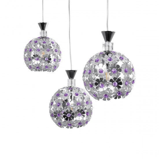 GLOBOSTAR® BOUQUET 01249 Μοντέρνο Κρεμαστό Φωτιστικό Οροφής με Ντουί 3 x E27 AC 220-240V IP20 - Ασημί & Μωβ - Μ66 x Π18 x Υ24cm GLOBOSTAR® BOUQUET 01249 Μοντέρνο Κρεμαστό Φωτιστικό Οροφής με Ντουί 3 x E27 AC 220-240V IP20 - Ασημί & Μωβ - Μ66 x Π18 x Υ24cm