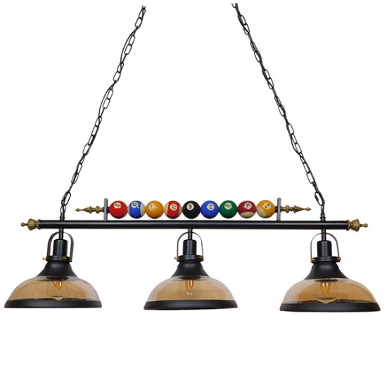 GLOBOSTAR® BILLIARD SERIES 01280 Vintage Κρεμαστό Φωτιστικό Οροφής με Ντουί 3 x E27 AC 220-240V IP20 - Μαύρο & Μελί - Μ96 x Π25 x Υ30cm
