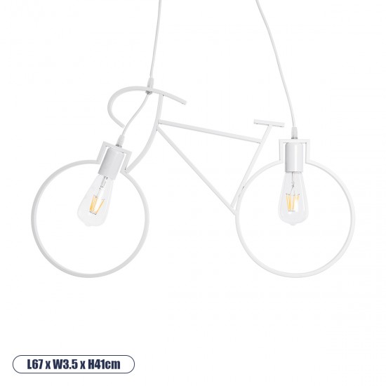 GLOBOSTAR® BIKE 01300 Vintage Κρεμαστό Φωτιστικό Οροφής με Ντουί 2 x E27 AC 220-240V IP20 - Λευκό - Μ67 x Π3.5 x Υ41cm GLOBOSTAR® BIKE 01300 Vintage Κρεμαστό Φωτιστικό Οροφής με Ντουί 2 x E27 AC 220-240V IP20 - Λευκό - Μ67 x Π3.5 x Υ41cm