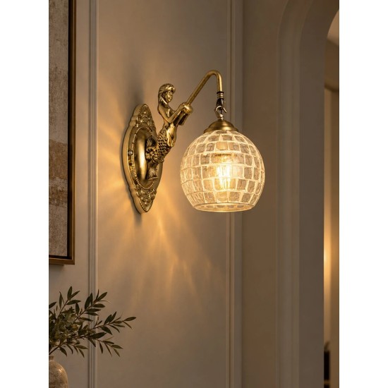 GLOBOSTAR® MERMAID 01317 Vintage Φωτιστικό Τοίχου - Απλίκα με Ντουί 1 x E27 AC 220-240V IP20 - Χρυσό & Λευκό - Μ16 x Π30 x Υ27cm