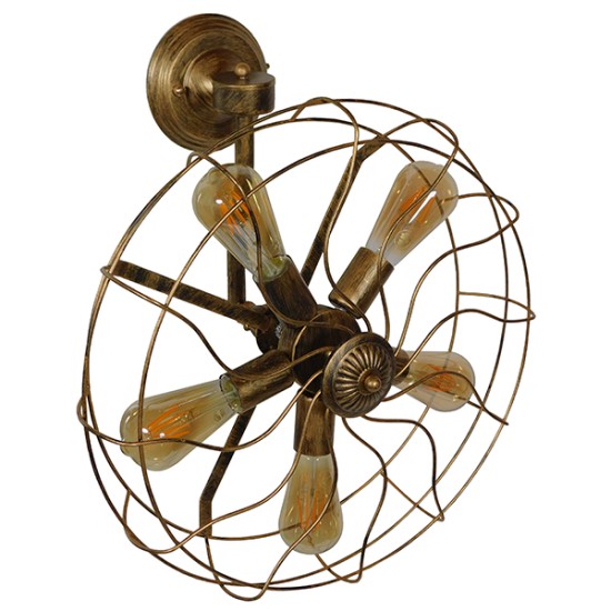 GLOBOSTAR® FAN 01381 Vintage Φωτιστικό Τοίχου - Απλίκα με Ντουί 5 x E27 AC 220-240V IP20 - Μπρούτζινο - Μ46 x Π22 x Υ46cm