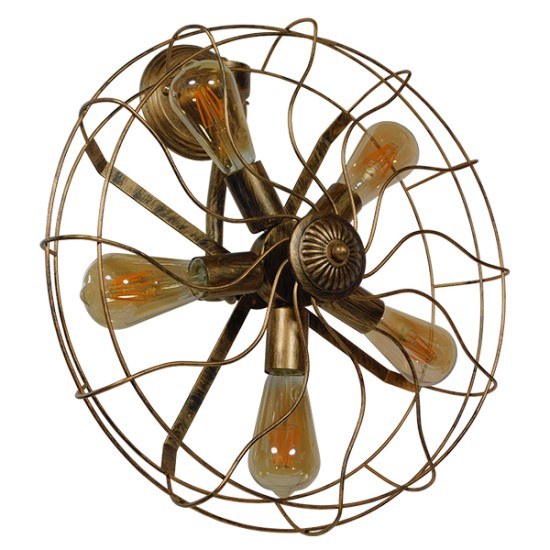 GLOBOSTAR® FAN 01381 Vintage Φωτιστικό Τοίχου - Απλίκα με Ντουί 5 x E27 AC 220-240V IP20 - Μπρούτζινο - Μ46 x Π22 x Υ46cm