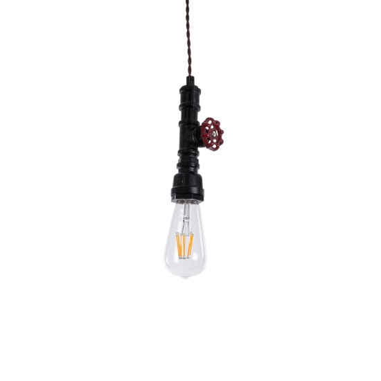 GLOBOSTAR® SPIGOT 01415 Vintage Κρεμαστό Φωτιστικό Οροφής με Ντουί 1 x E27 AC 220-240V IP20 - Μαύρο & Κόκκινο - Μ5 x Π5 x Y20cm