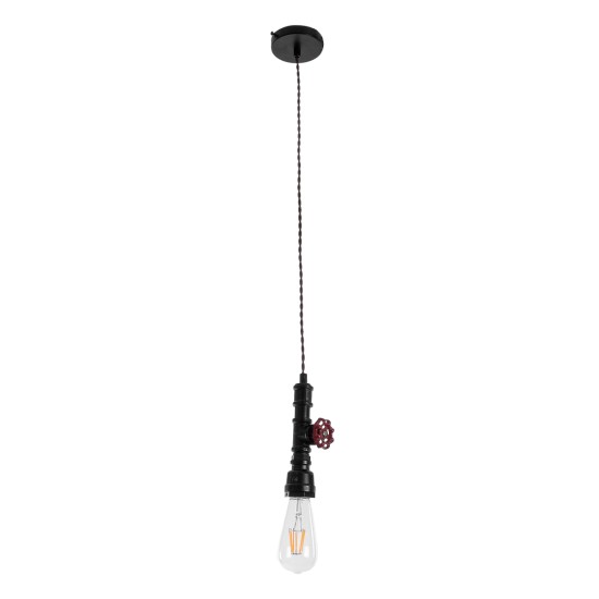 GLOBOSTAR® SPIGOT 01415 Vintage Κρεμαστό Φωτιστικό Οροφής με Ντουί 1 x E27 AC 220-240V IP20 - Μαύρο & Κόκκινο - Μ5 x Π5 x Y20cm