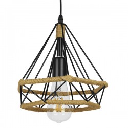 GLOBOSTAR® FLUTED 01421 Vintage Κρεμαστό Φωτιστικό Οροφής με Ντουί 1 x E27 AC 220-240V IP20 - Μαύρο & Μπεζ - Μ25 x Π25 x Y24cm