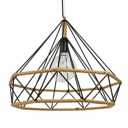 GLOBOSTAR® FLUTED 01422 Vintage Κρεμαστό Φωτιστικό Οροφής με Ντουί 1 x E27 AC 220-240V IP20 - Μαύρο & Μπεζ - Μ50 x Π50 x Y44cm