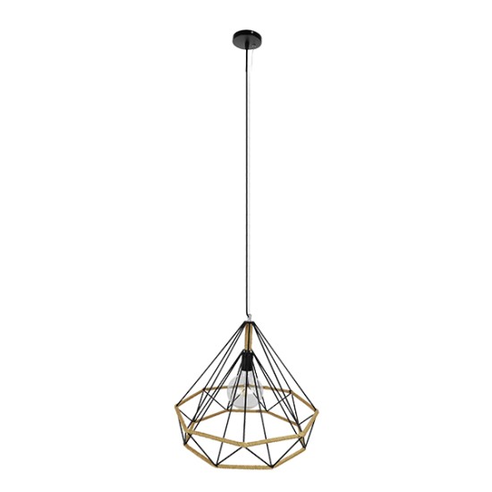 GLOBOSTAR® FLUTED 01422 Vintage Κρεμαστό Φωτιστικό Οροφής με Ντουί 1 x E27 AC 220-240V IP20 - Μαύρο & Μπεζ - Μ50 x Π50 x Y44cm