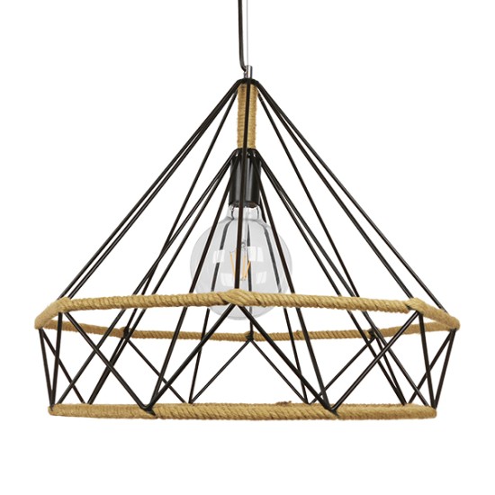 GLOBOSTAR® FLUTED 01422 Vintage Κρεμαστό Φωτιστικό Οροφής με Ντουί 1 x E27 AC 220-240V IP20 - Μαύρο & Μπεζ - Μ50 x Π50 x Y44cm