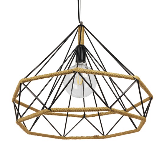 GLOBOSTAR® FLUTED 01422 Vintage Κρεμαστό Φωτιστικό Οροφής με Ντουί 1 x E27 AC 220-240V IP20 - Μαύρο & Μπεζ - Μ50 x Π50 x Y44cm