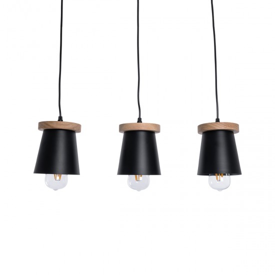 GLOBOSTAR® LANA 01425 Μοντέρνο Κρεμαστό Φωτιστικό Οροφής με Ντουί 3 x E27 AC 220-240V IP20 - Μαύρο & Καφέ - Μ60 x Π13 x Υ18cm GLOBOSTAR® LANA 01425 Μοντέρνο Κρεμαστό Φωτιστικό Οροφής με Ντουί 3 x E27 AC 220-240V IP20 - Μαύρο & Καφέ - Μ60 x Π13 x Υ18cm
