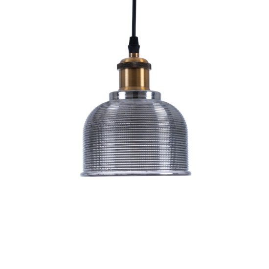 GLOBOSTAR® SEGRETO 01449 Vintage Κρεμαστό Φωτιστικό Οροφής με Ντουί 1 x E27 AC 220-240V IP20 - Γκρι & Χρυσό - Μ14 x Π14 x Υ18cm