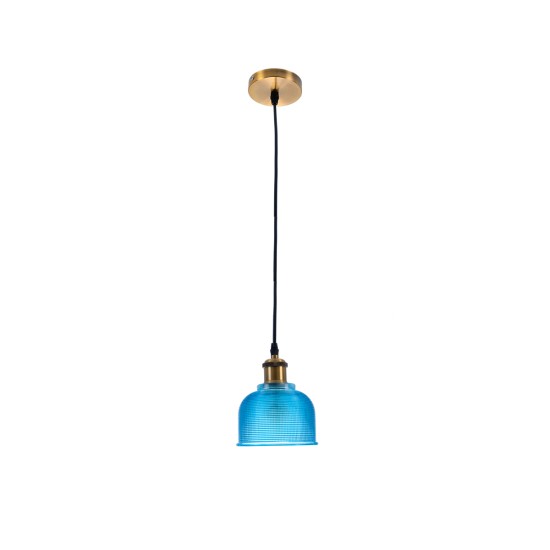 GLOBOSTAR® SEGRETO 01452 Vintage Κρεμαστό Φωτιστικό Οροφής με Ντουί 1 x E27 AC 220-240V IP20 - Μπλε & Χρυσό - Μ14 x Π14 x Υ18cm