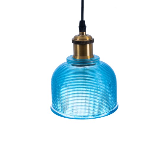 GLOBOSTAR® SEGRETO 01452 Vintage Κρεμαστό Φωτιστικό Οροφής με Ντουί 1 x E27 AC 220-240V IP20 - Μπλε & Χρυσό - Μ14 x Π14 x Υ18cm