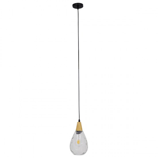 GLOBOSTAR® NOAH 01491 Μοντέρνο Κρεμαστό Φωτιστικό Οροφής με Ντουί 1 x E27 AC 220-240V IP20 - Διάφανο & Μπεζ - Μ16 x Π16 x Υ30cm