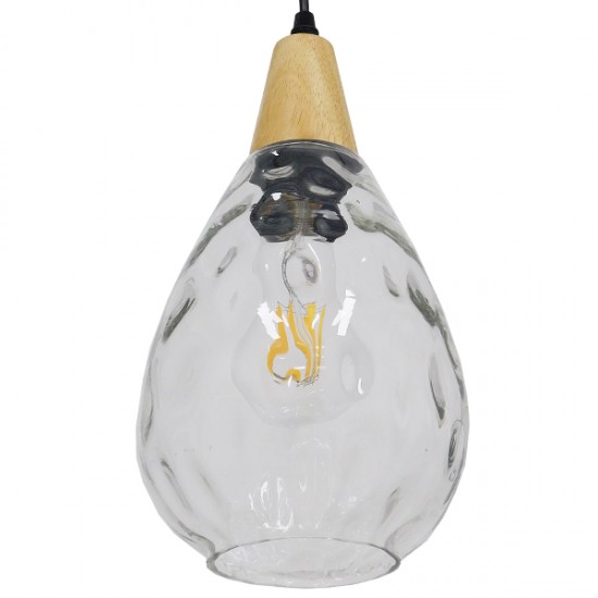 GLOBOSTAR® NOAH 01491 Μοντέρνο Κρεμαστό Φωτιστικό Οροφής με Ντουί 1 x E27 AC 220-240V IP20 - Διάφανο & Μπεζ - Μ16 x Π16 x Υ30cm