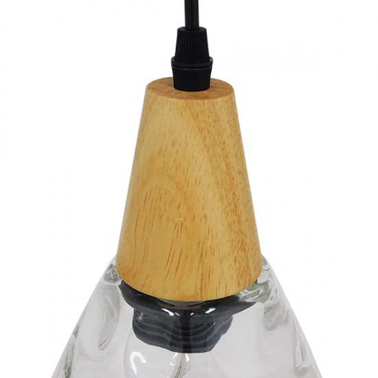 GLOBOSTAR® NOAH 01491 Μοντέρνο Κρεμαστό Φωτιστικό Οροφής με Ντουί 1 x E27 AC 220-240V IP20 - Διάφανο & Μπεζ - Μ16 x Π16 x Υ30cm