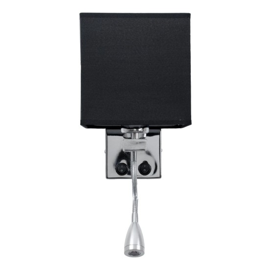 GLOBOSTAR® ELEGANT 01494 Μοντέρνο Φωτιστικό Τοίχου - Απλίκα Ξενοδοχείου Reading Light με Ντουί 1 x E27 LED 3W 270lm 36° AC 220-240V IP20 Θερμό Λευκό 2700K - CREE XPE Chip - Ασημί & Μαύρο - Μ17 x Π21 x Υ43cm - 2 Χρόνια Εγγύηση
